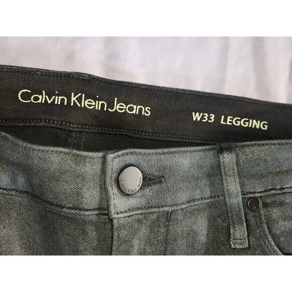 Calvin Klein Jeans Coated Gunmetal Grey Denim Sz 16 Skinny Jeans Leggings 33" W - Picture 3 of 10